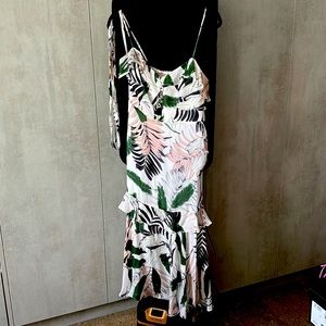 MILLY Silk Thin Strap, Silk Ruffle Belted Dress Size 0